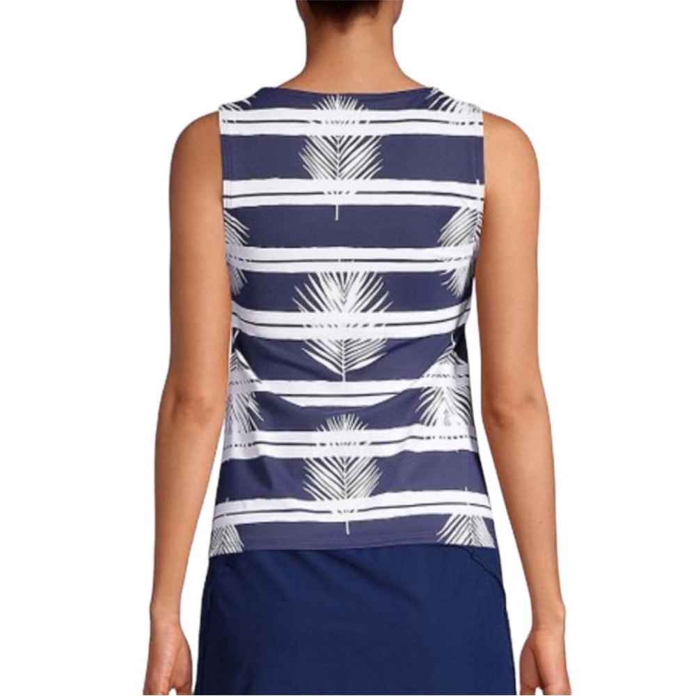 Lands’ End Navy Palm Stripe size 14 DD bra cups Tankini Top